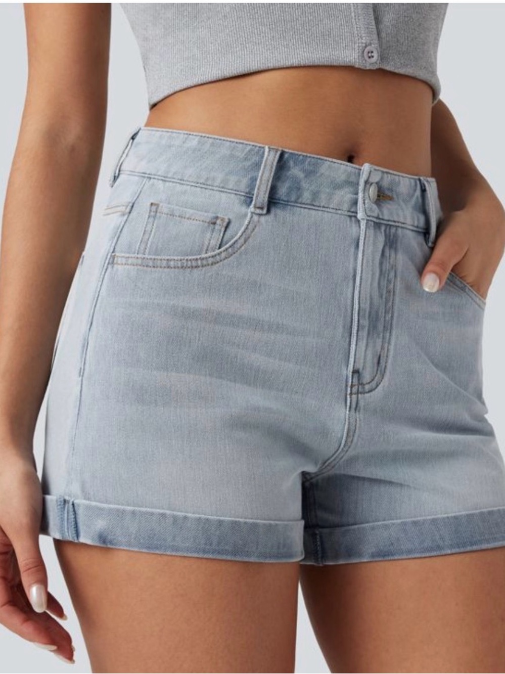 Halara Flex™ Mid Rise Zipper Pockets Denim Casual Shorts 3''